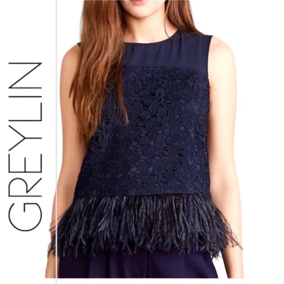 Anthropologie Tops - Greylin Anthropologie ostrich feather and lace sleeveless top